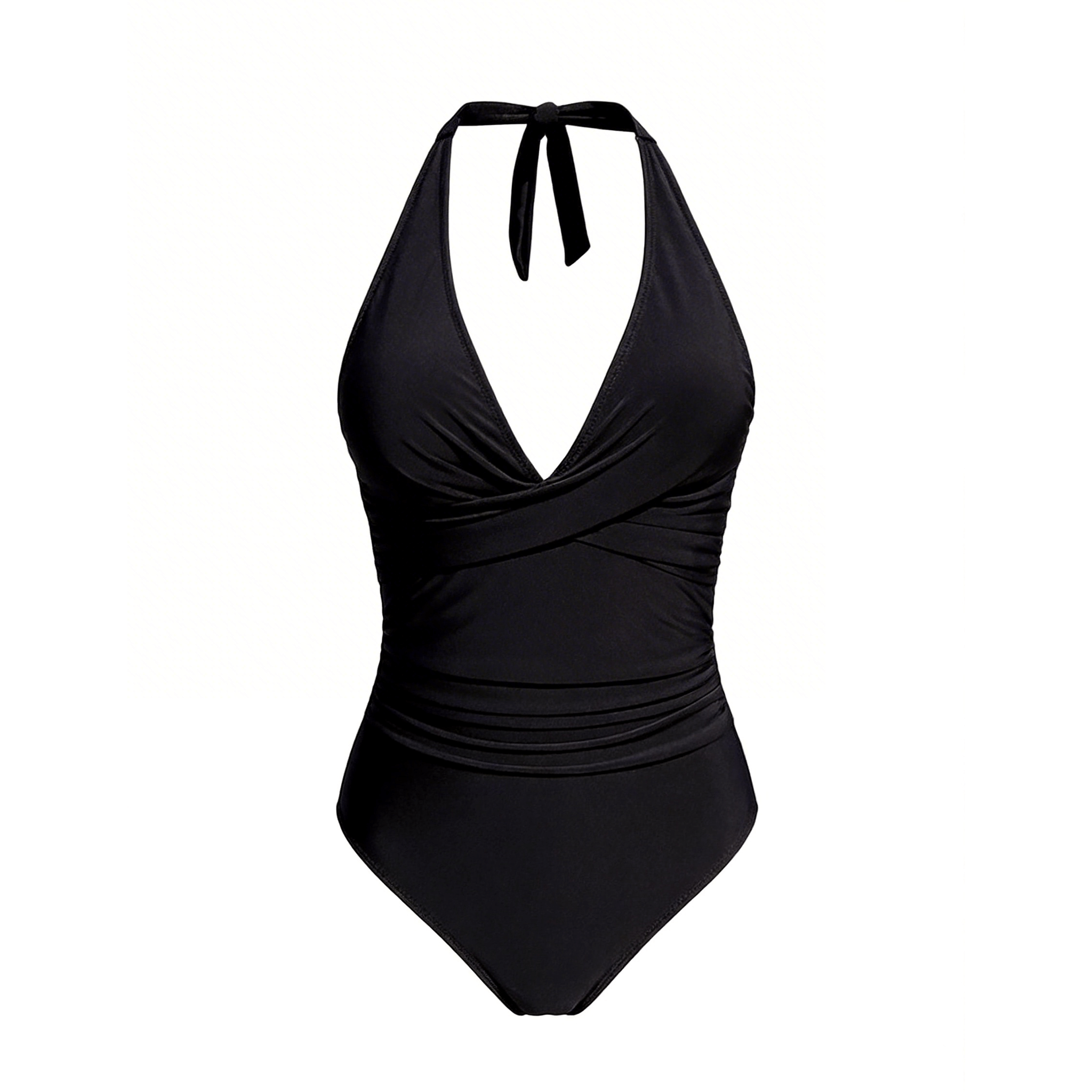 Crossfront Ruched V-Neck Tie-Back One-Piece Swimsuit
