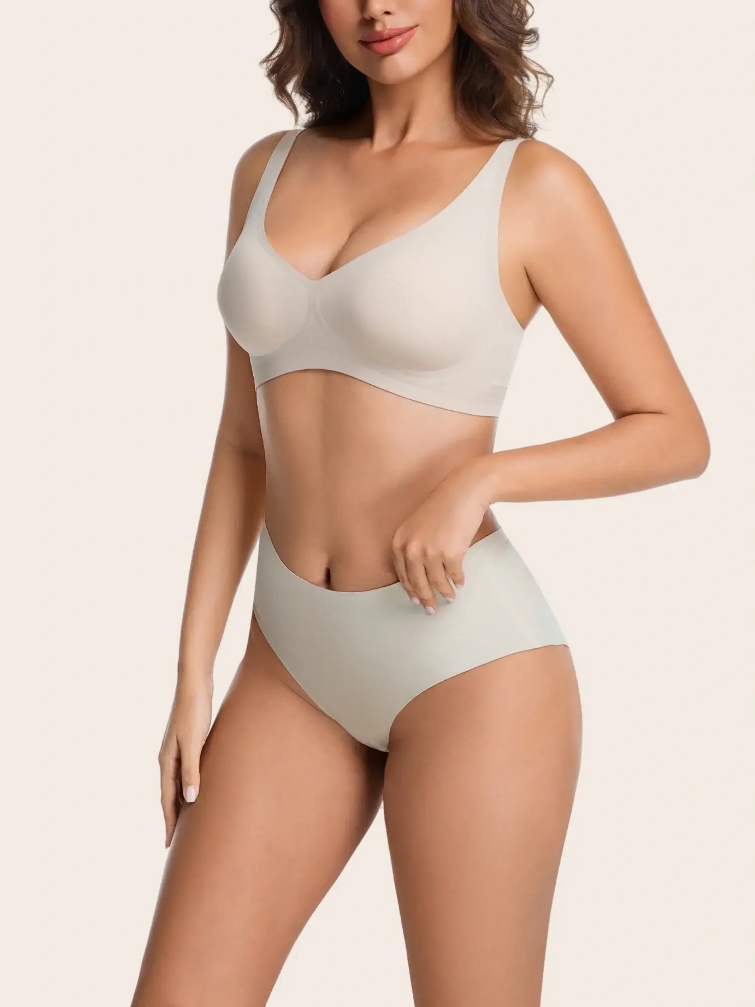 Side angle of Deep V Jelly Bra showing lift and silhouette shaping