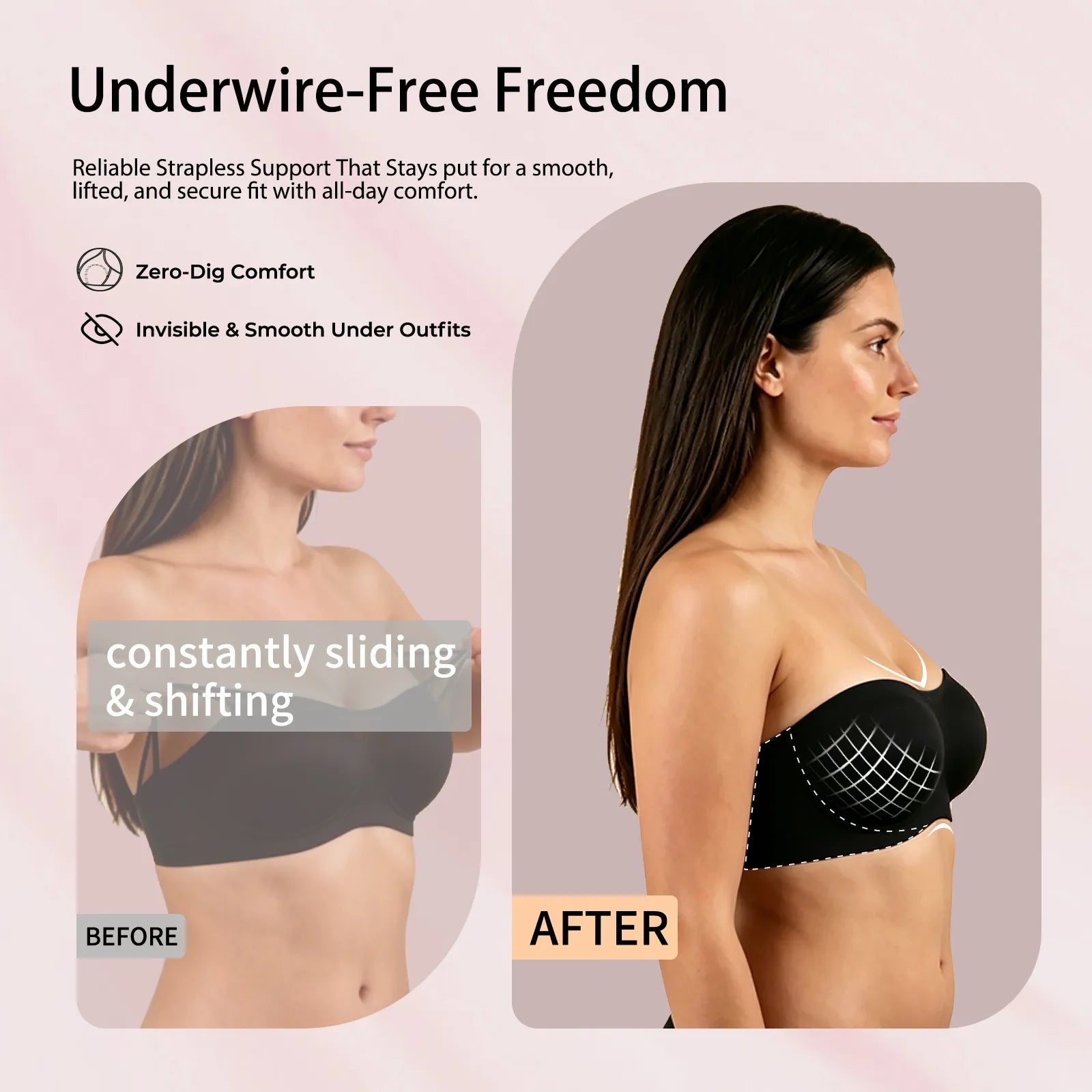 Jelly Lift Non-Slip Wireless Bandeau Strapless Bra