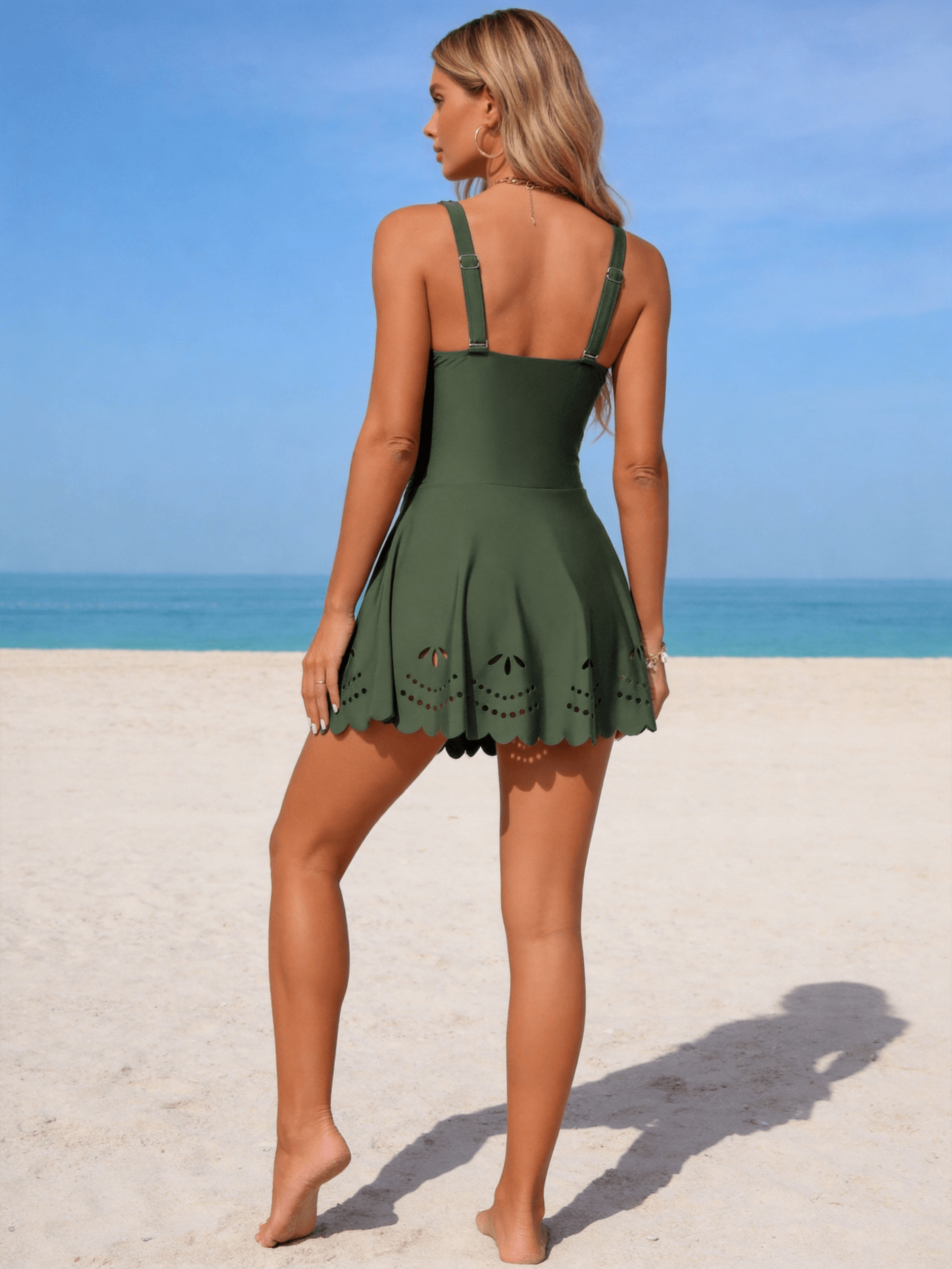 Scalloped Laser-Cut One-piece Swimdress