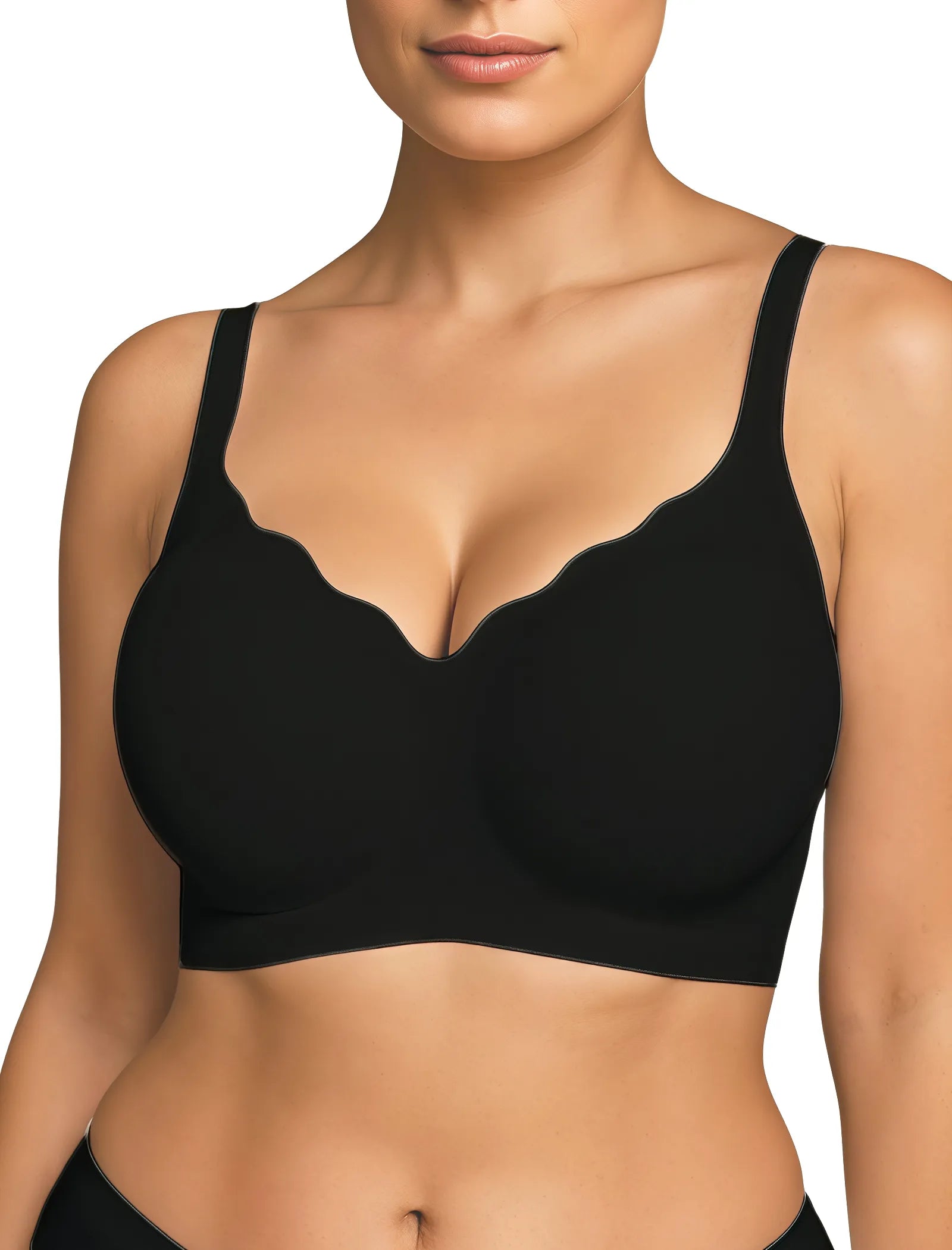 V Neck Scalloped Wireless Bra