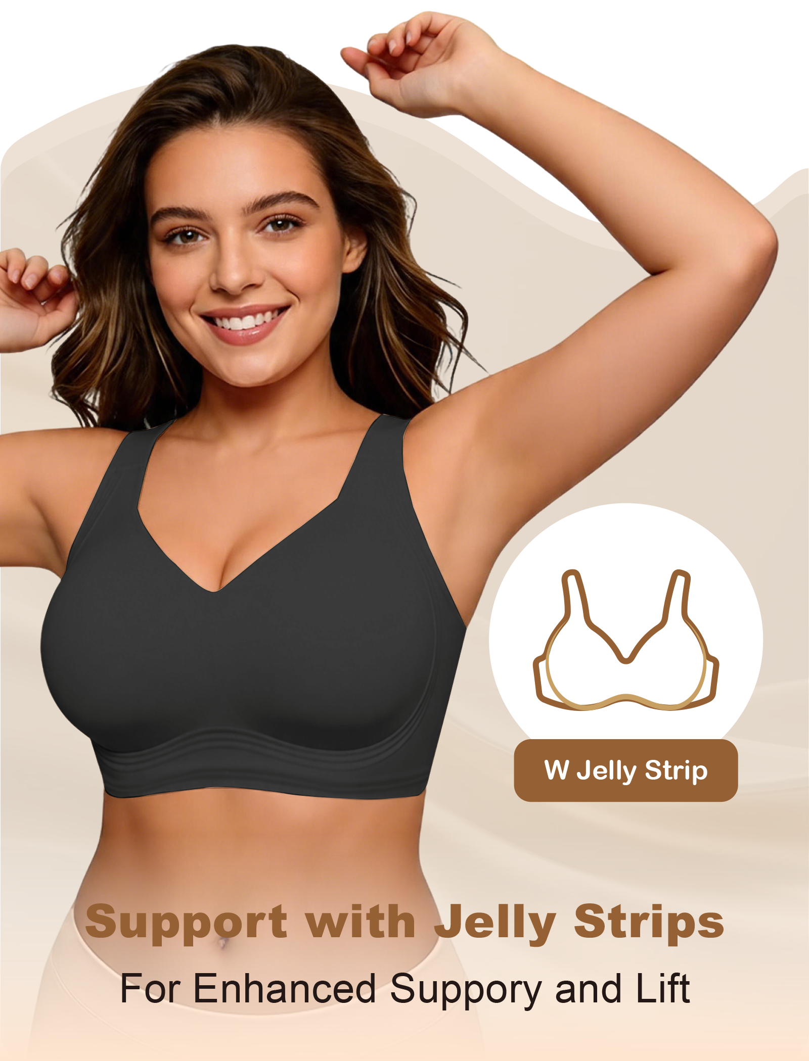 Wireless Full Coverage Seamless W-Shaped Jelly Strap Bra