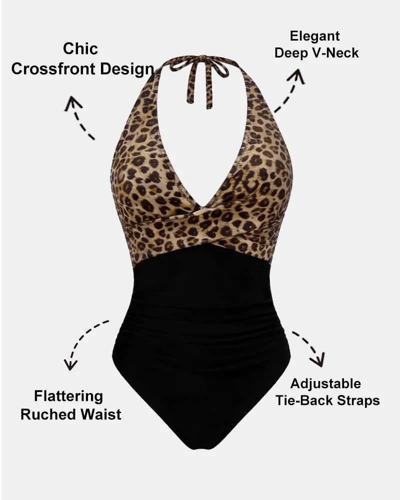 Crossfront Ruched V-Neck Tie-Back One-Piece Swimsuit