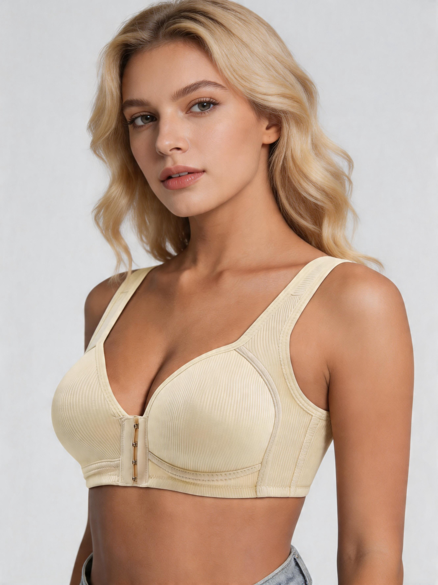 Front Closure Wireless Bra with Seamless Back Smoothing Support