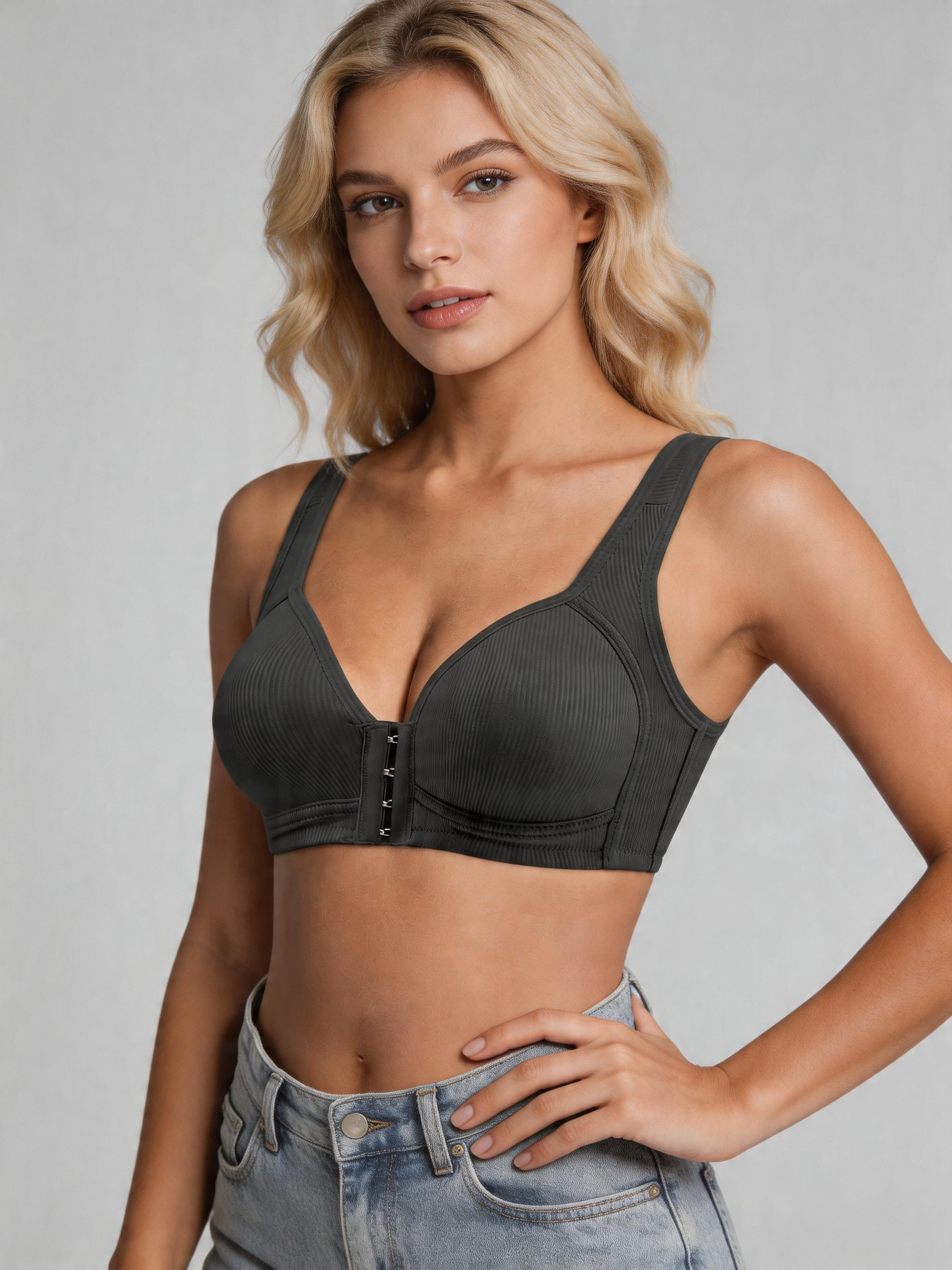 Front Closure Wireless Bra with Seamless Back Smoothing Support