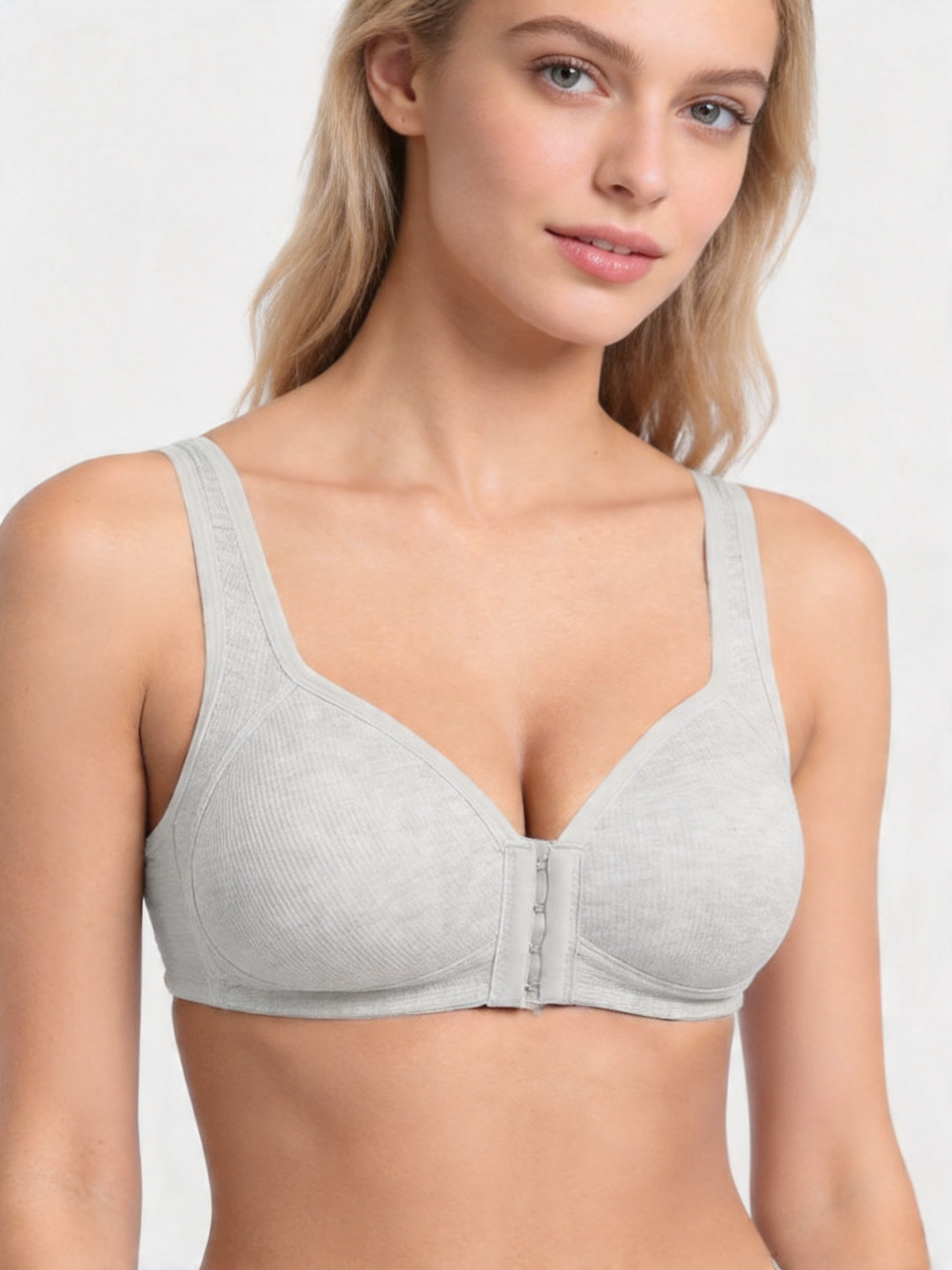 Front Closure Wireless Bra with Seamless Back Smoothing Support