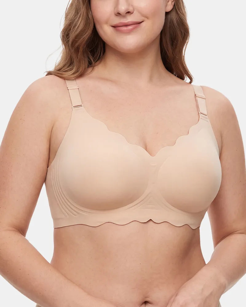 Women's Scalloped Seamless Back Smoothing Support Jelly Bra - Light Nude - Soft Intention-2