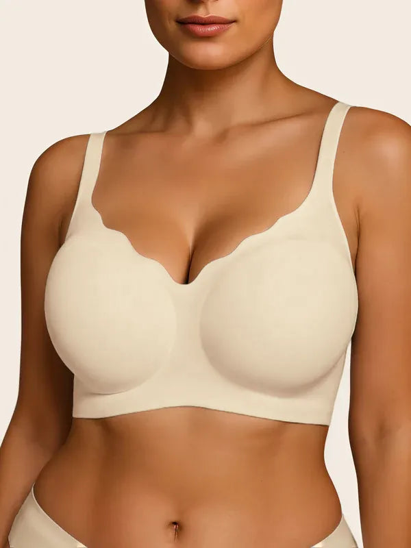 V Neck Scalloped Wireless Bra