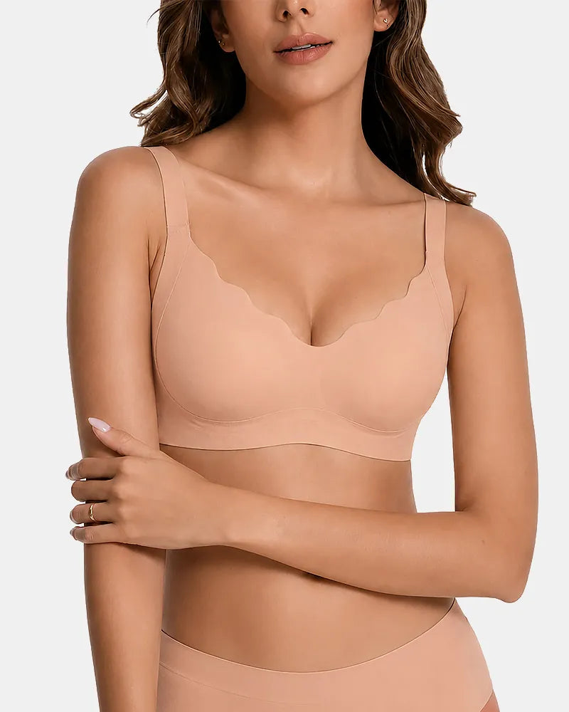 V Neck Scalloped Wireless Bra