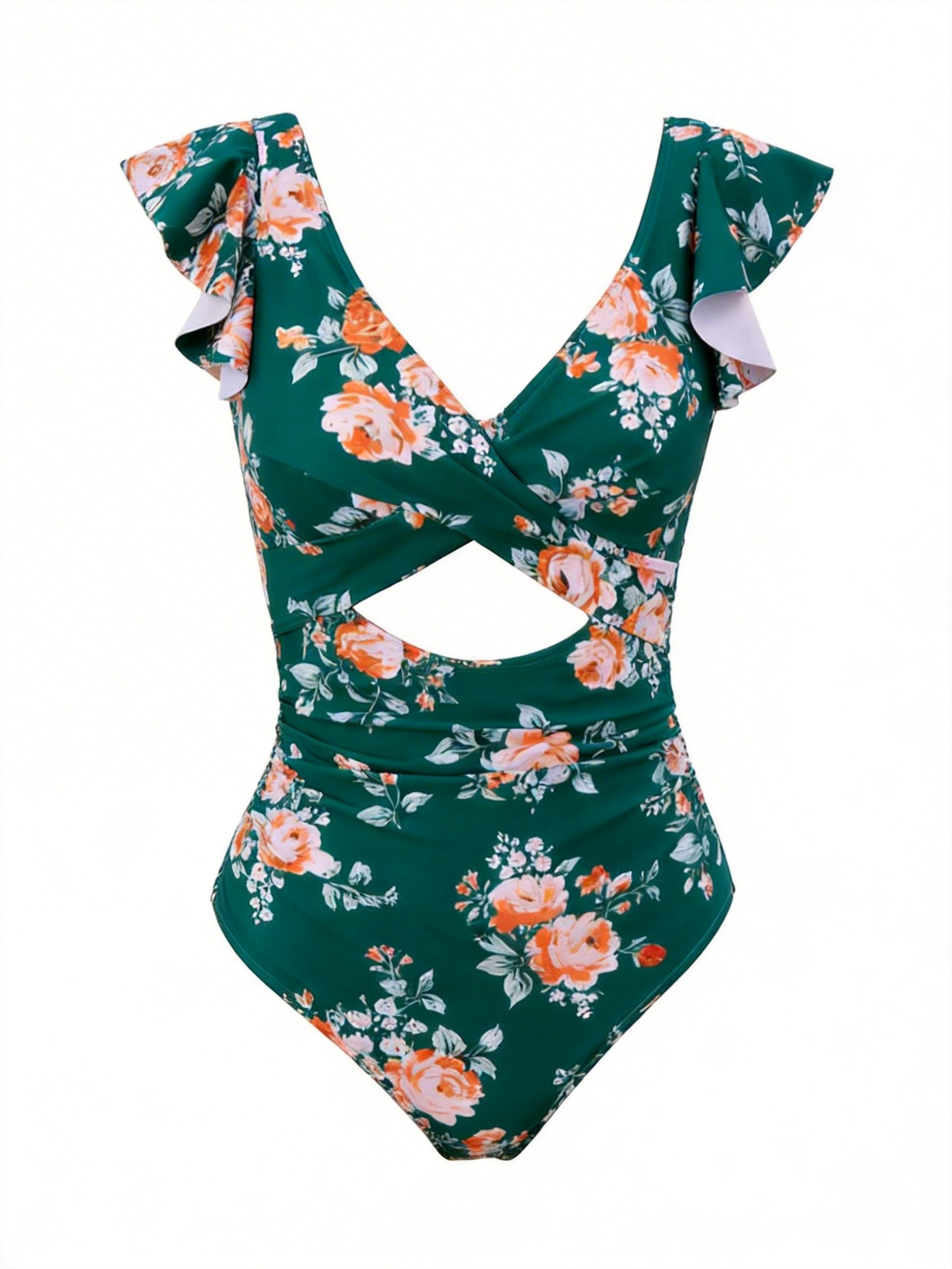 Ruffle Sleeve Cut-Out One Piece Swimsuit