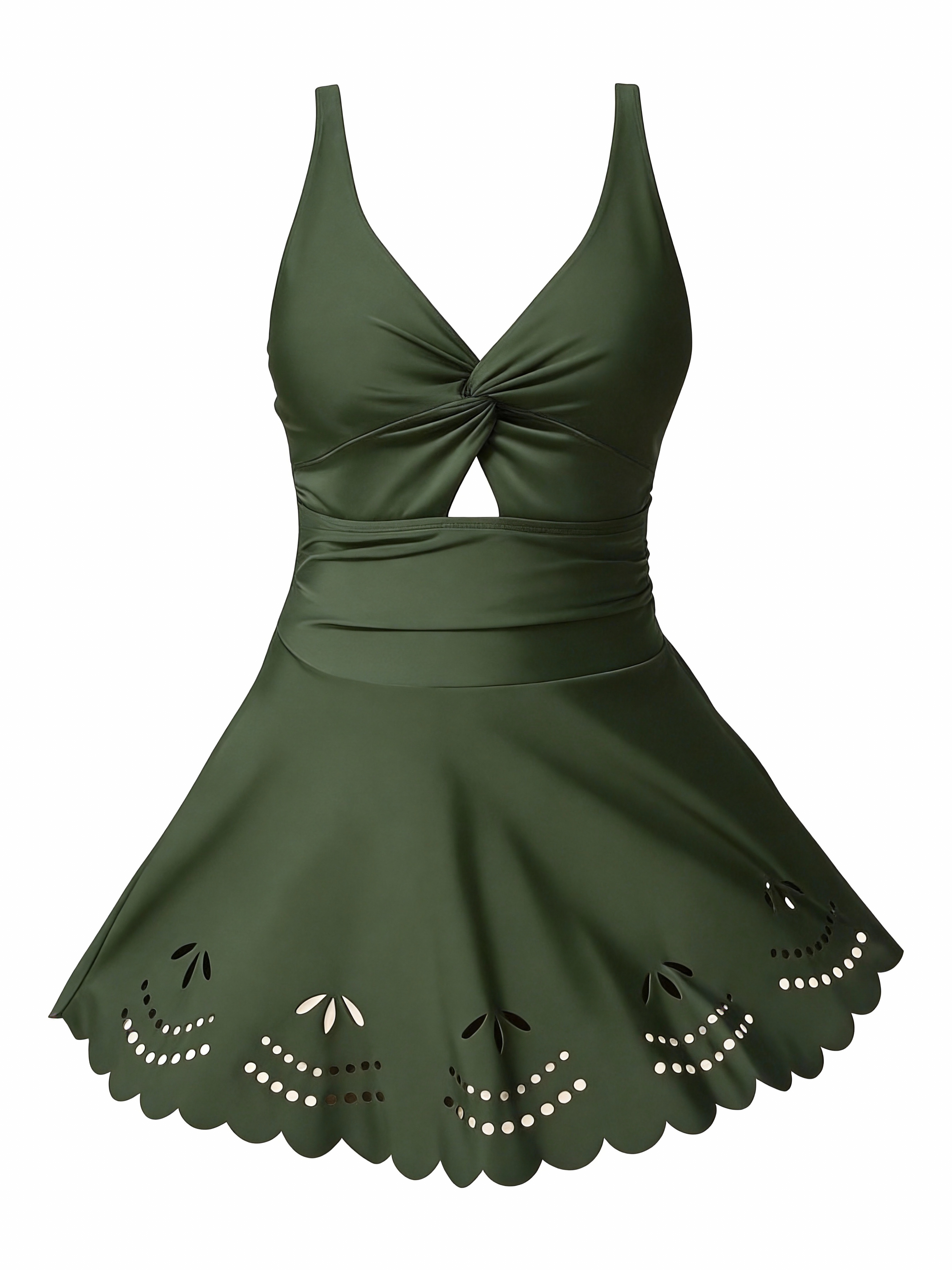 Scalloped Laser-Cut One-piece Swimdress