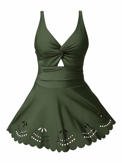 Scalloped Laser-Cut One-piece Swimdress