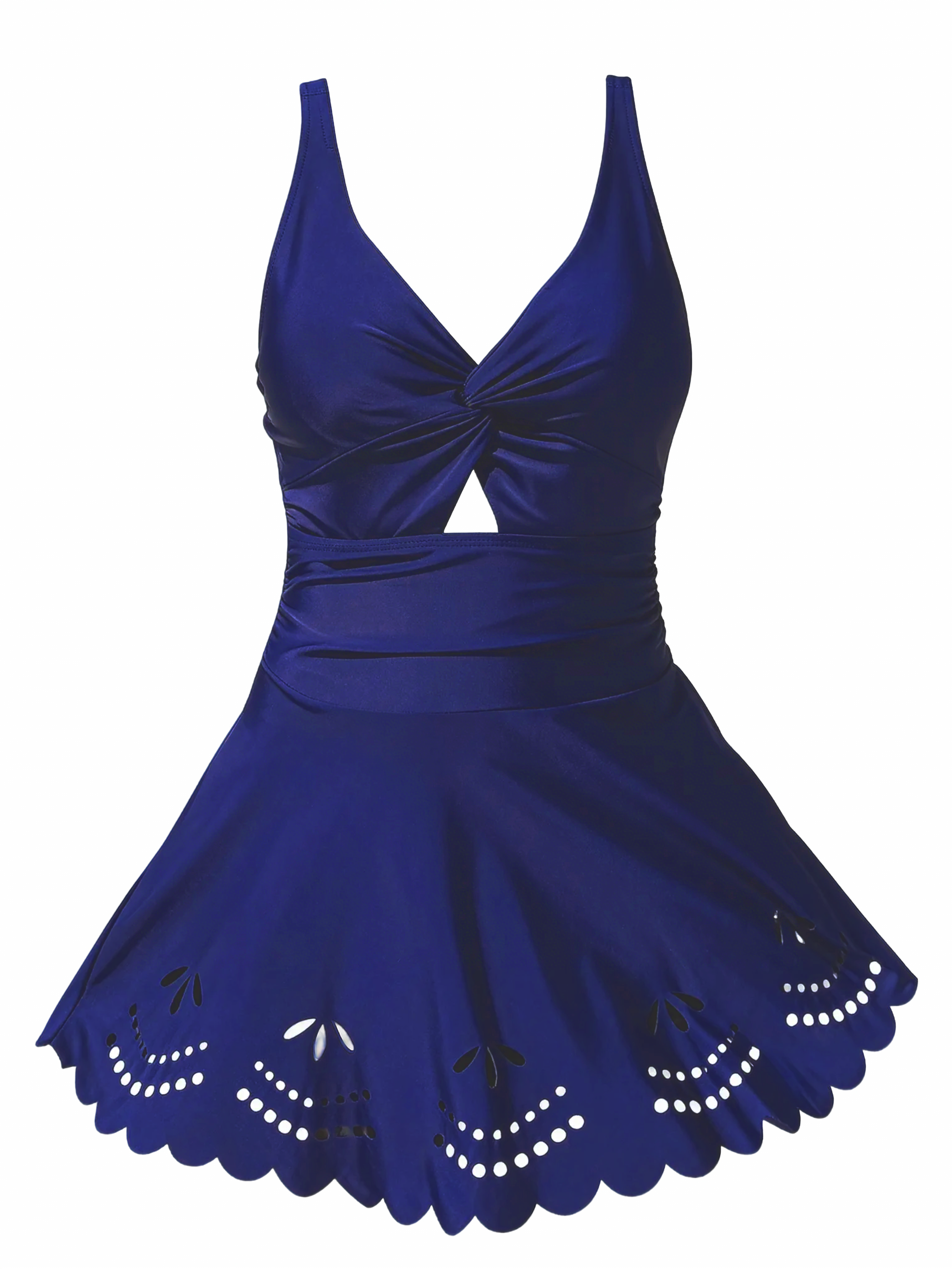 Scalloped Laser-Cut One-piece Swimdress