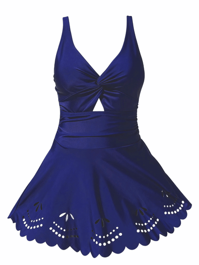 Scalloped Laser-Cut One-piece Swimdress