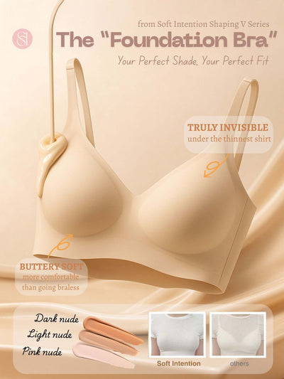 Deep V neckline detail of Deep V Jelly Bra - flattering cleavage design