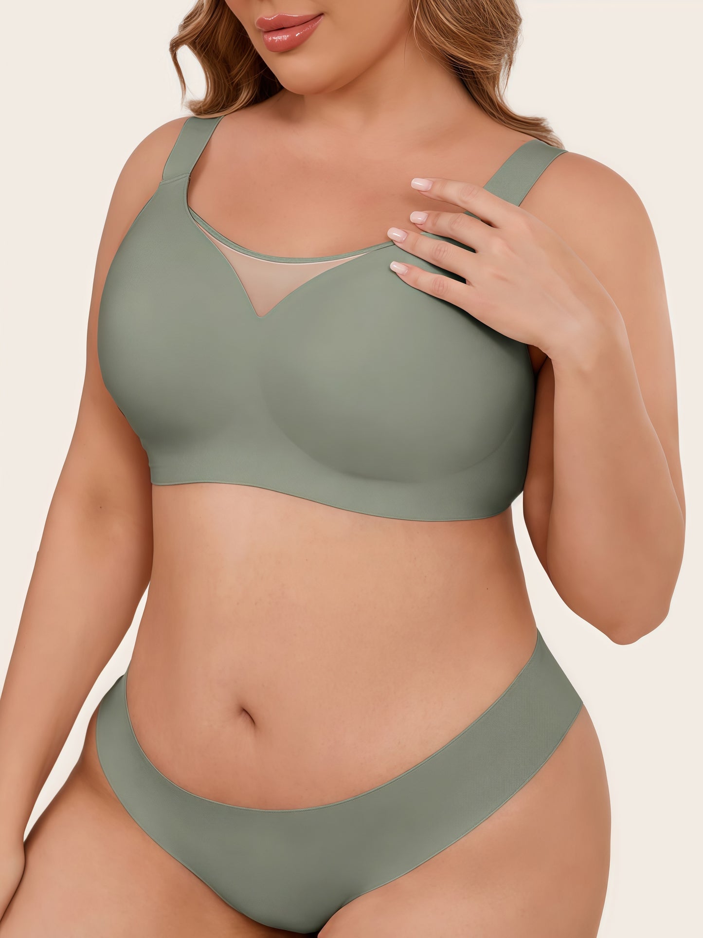 Plus Size Myst Mesh V Neck Wireless Bra