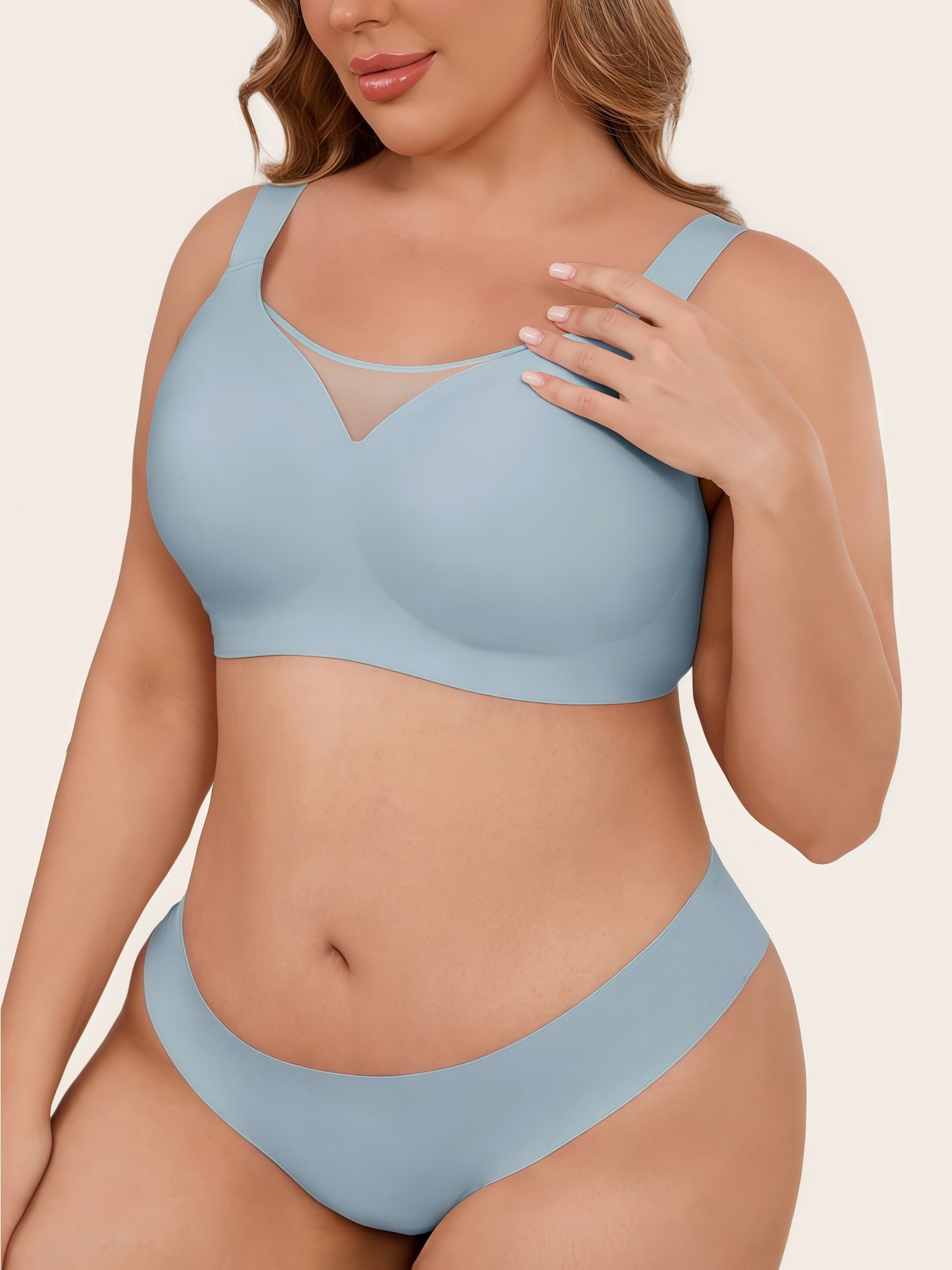 Plus Size Myst Mesh V Neck Wireless Bra