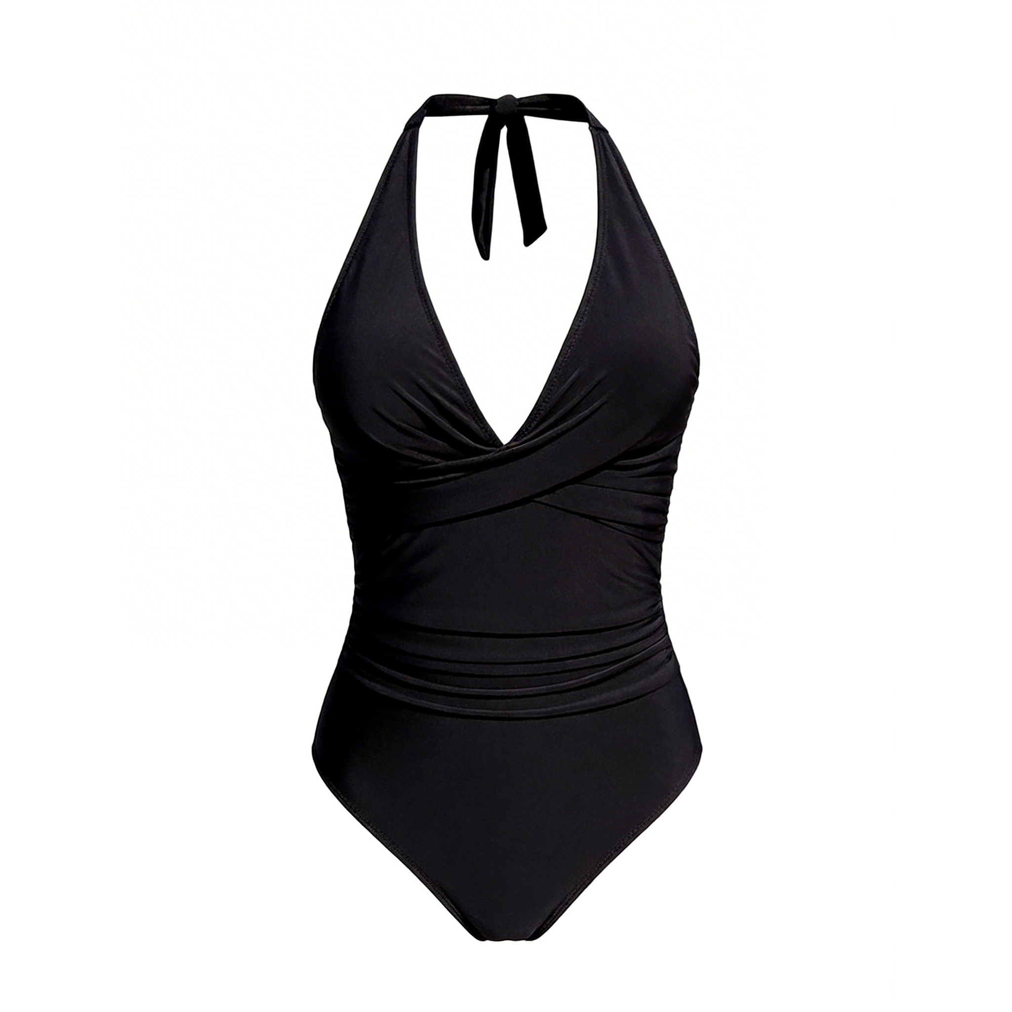 Crossfront Ruched V-Neck Tie-Back One-Piece Swimsuit