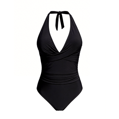 Crossfront Ruched V-Neck Tie-Back One-Piece Swimsuit
