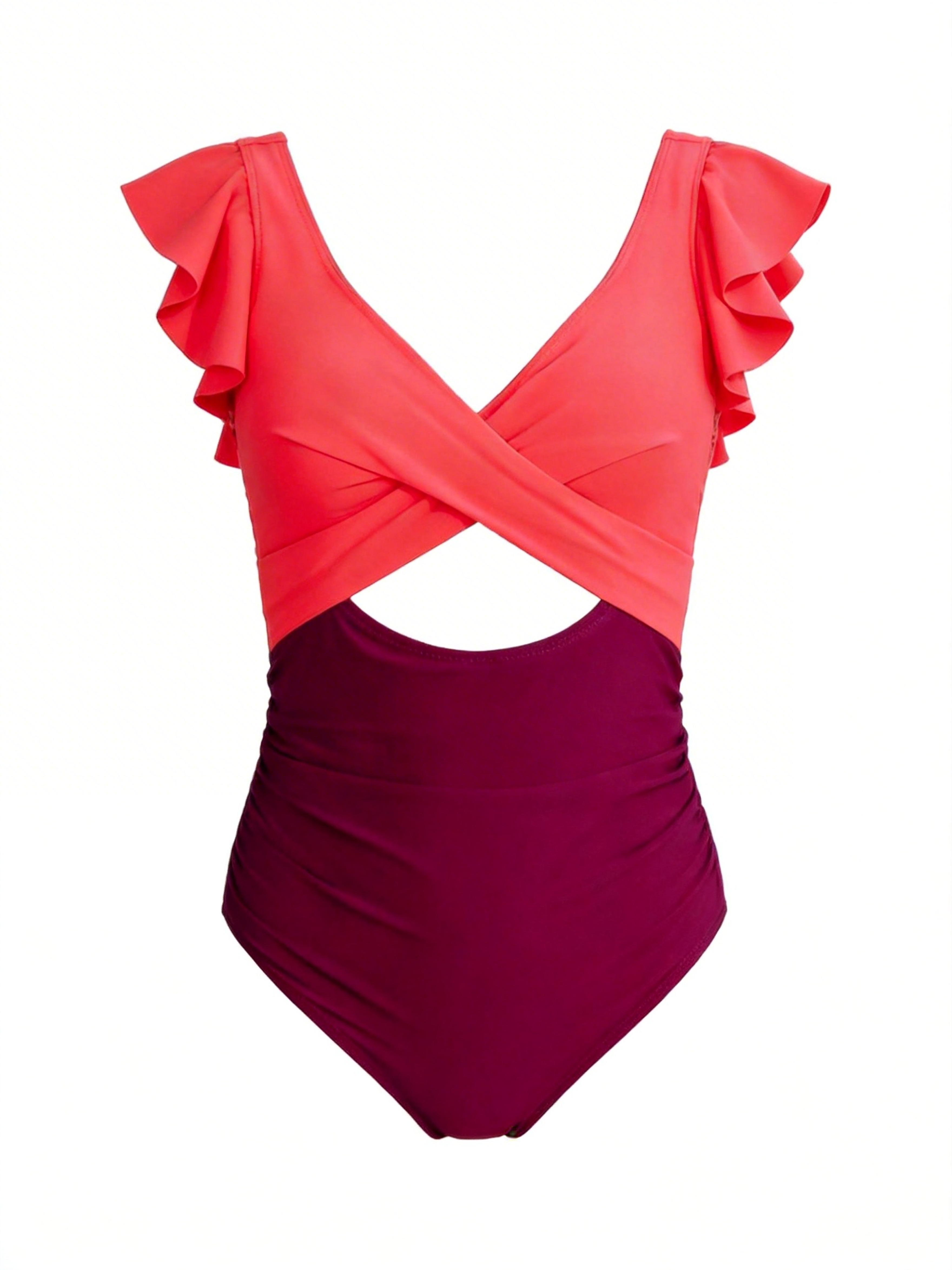 Ruffle Sleeve Cut-Out One Piece Swimsuit