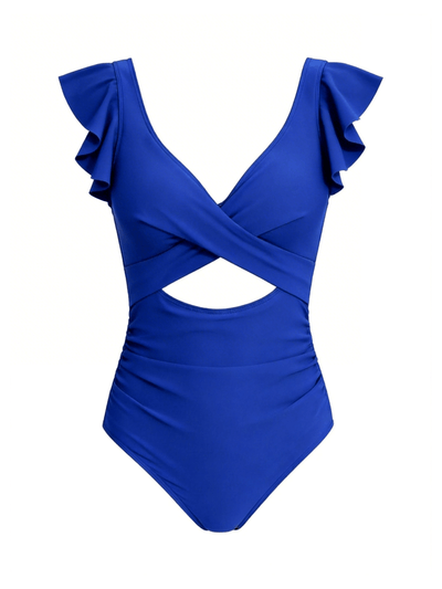 Ruffle Sleeve Cut-Out One Piece Swimsuit