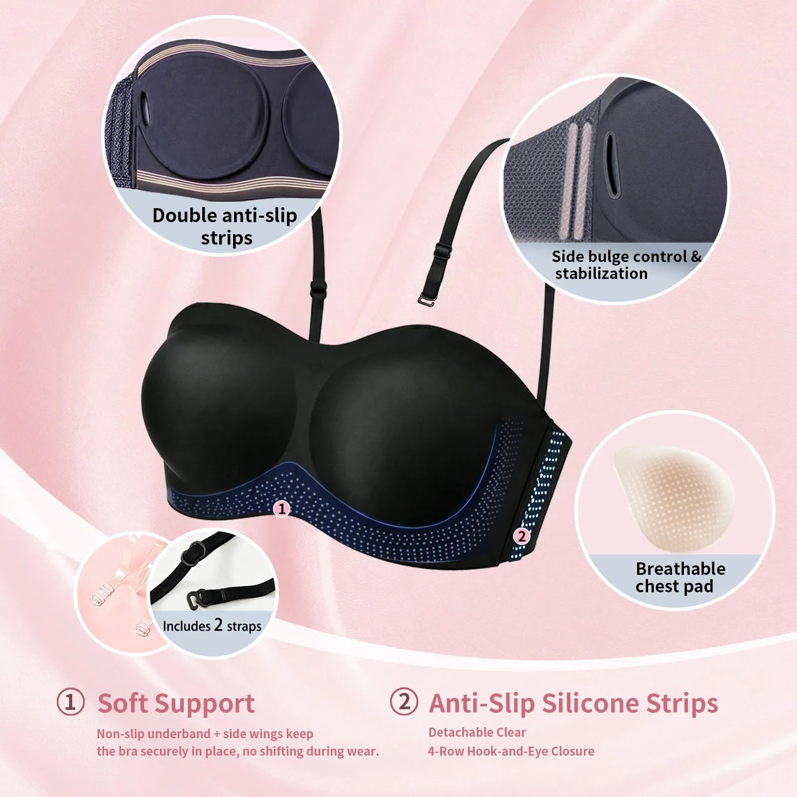 Jelly Lift Non-Slip Wireless Bandeau Strapless Bra