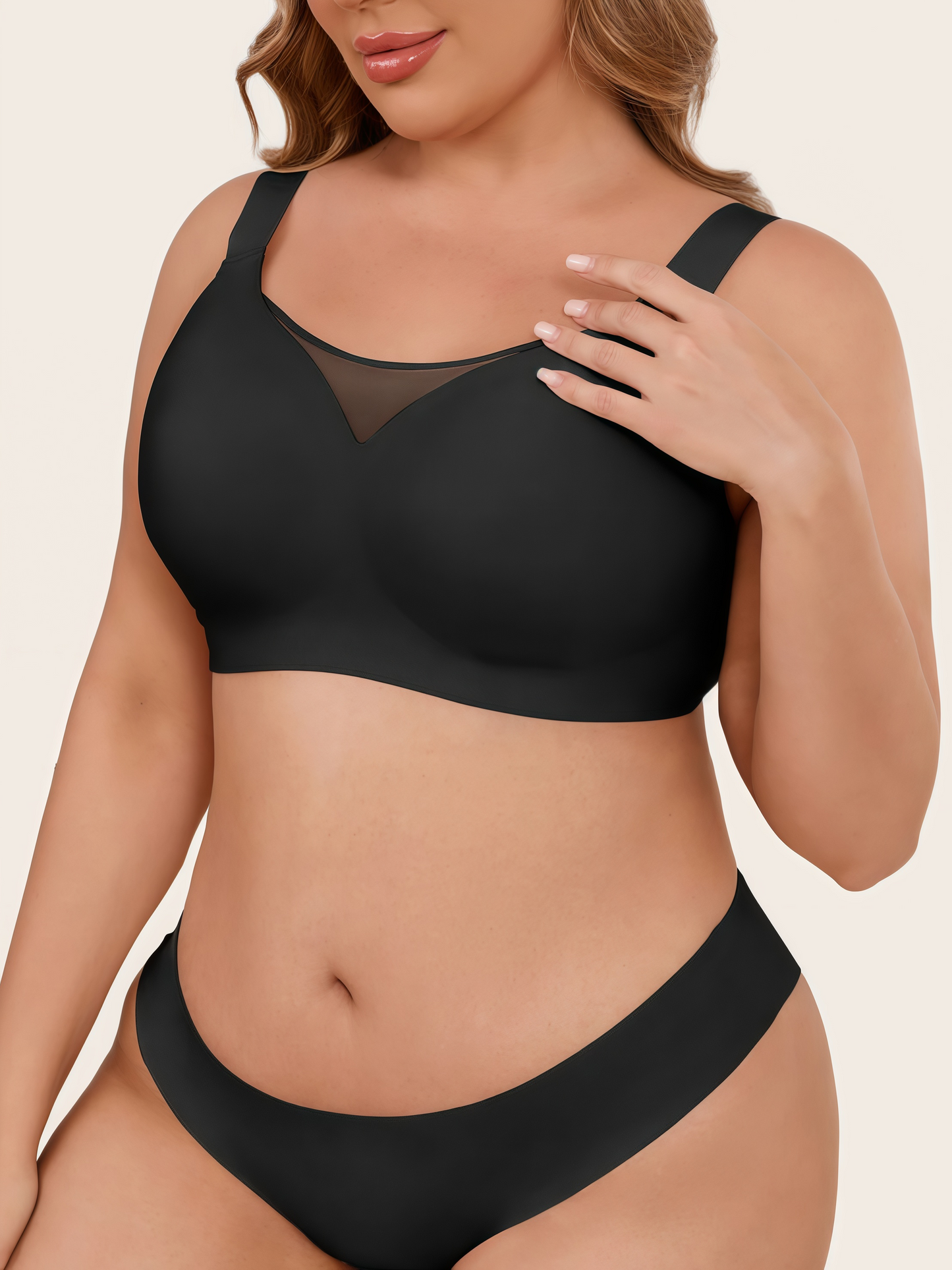 Plus Size Myst Mesh V Neck Wireless Bra
