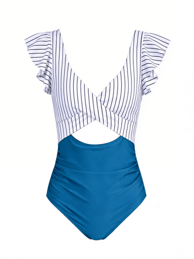 Ruffle Sleeve Cut-Out One Piece Swimsuit