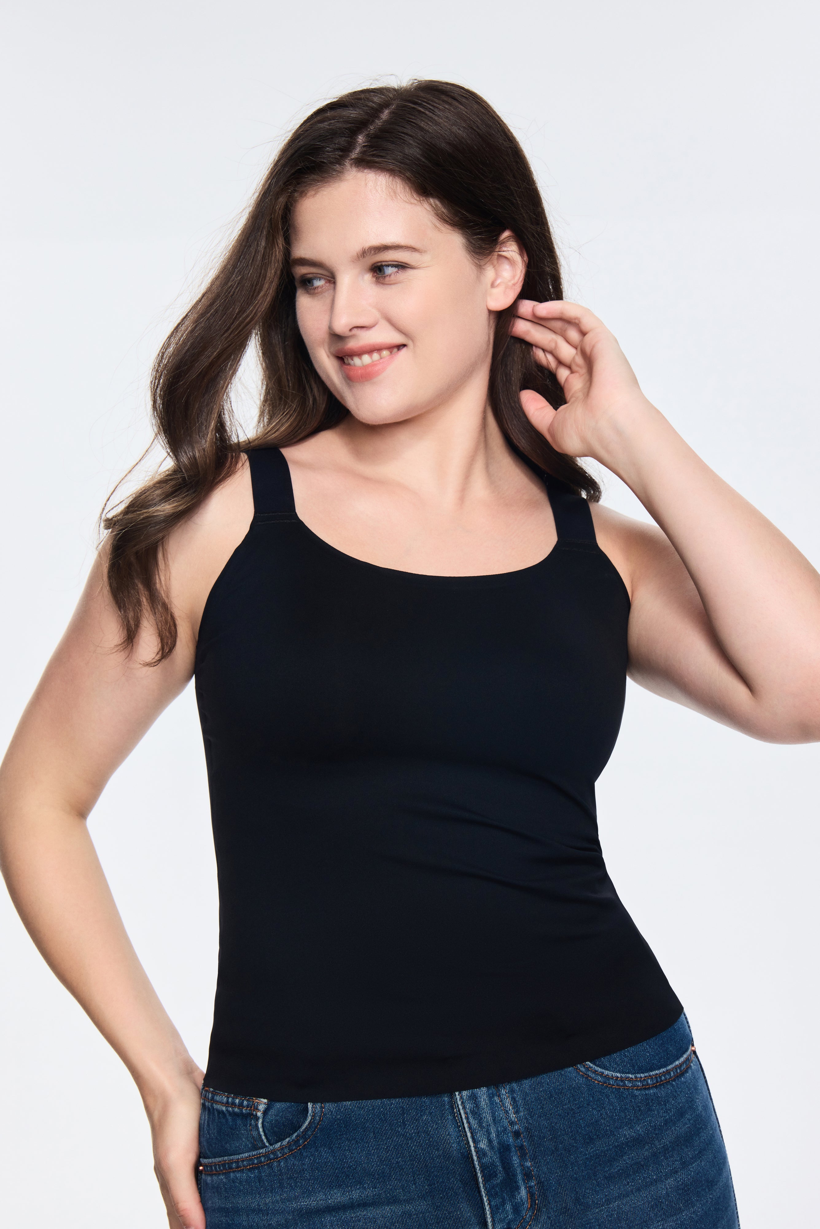 SOFT INTENTION In&Out Plus Size Cami with built-in bra - black