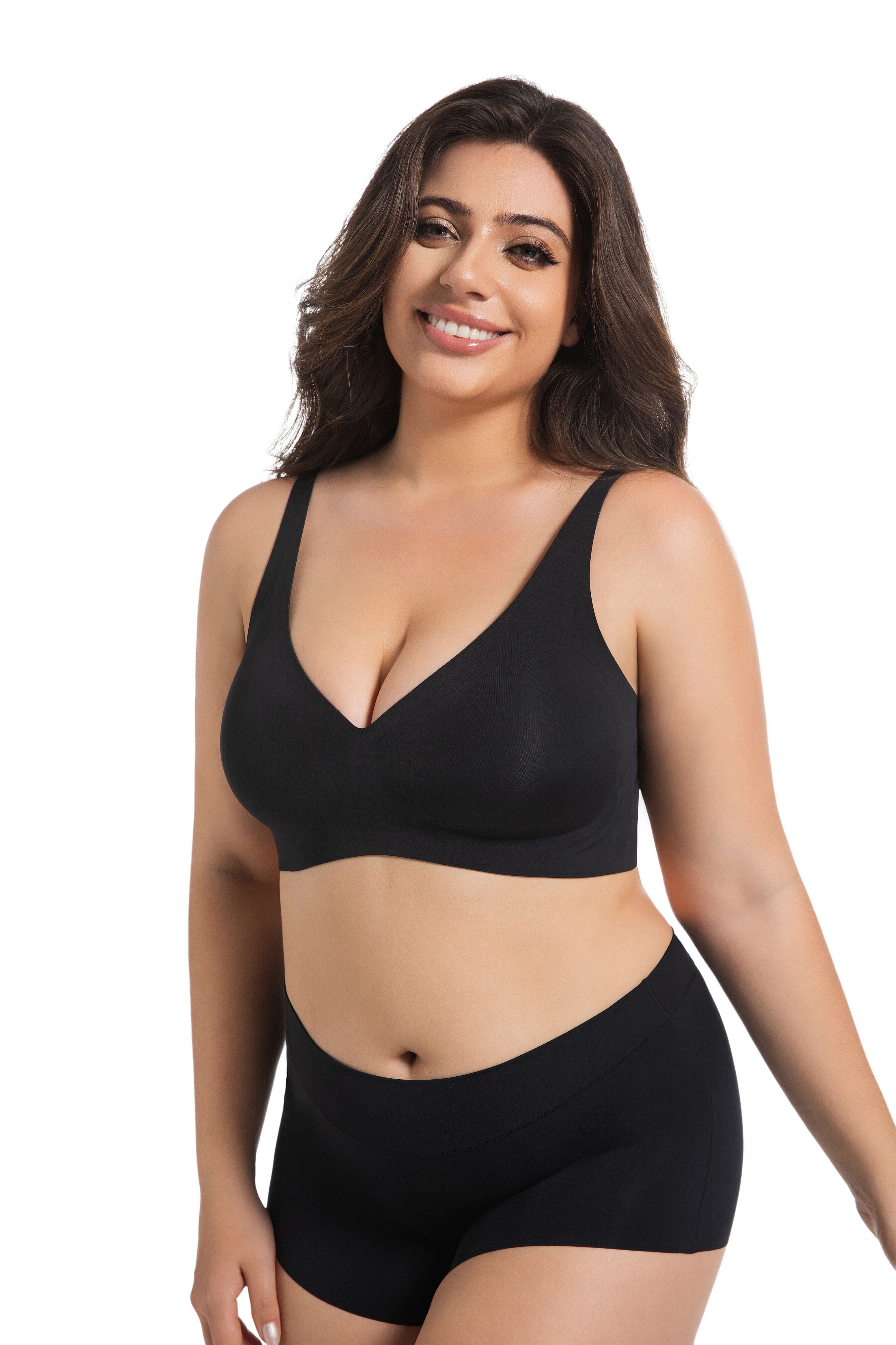 Soft Intention Deep V Plus Size Friendly Seamless bras for Women Comfortable No Underwire Jelly Bra