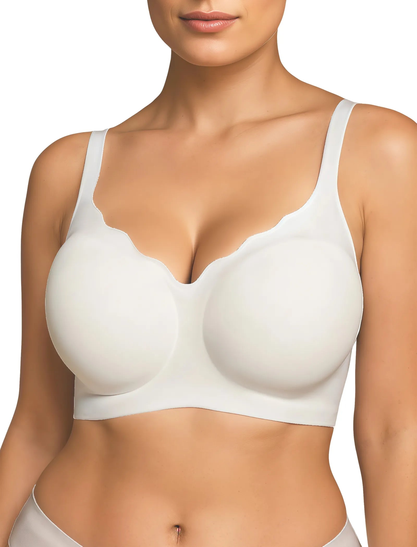 V Neck Scalloped Wireless Bra