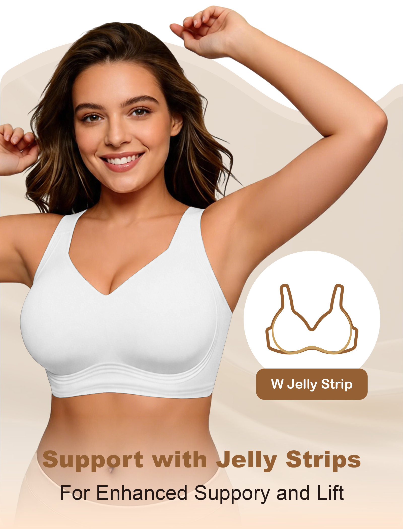 Wireless Full Coverage Seamless W-Shaped Jelly Strap Bra