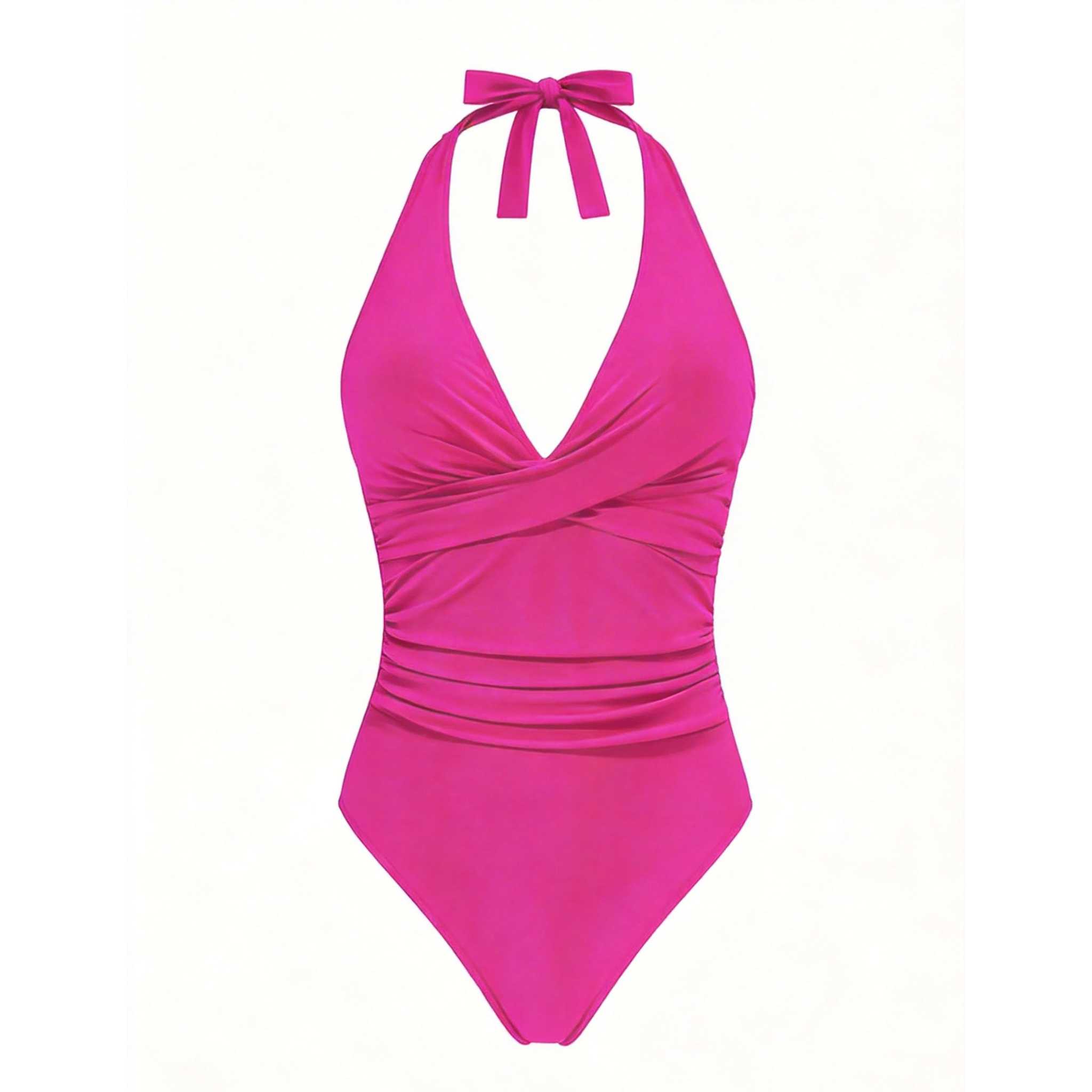 Crossfront Ruched V-Neck Tie-Back One-Piece Swimsuit