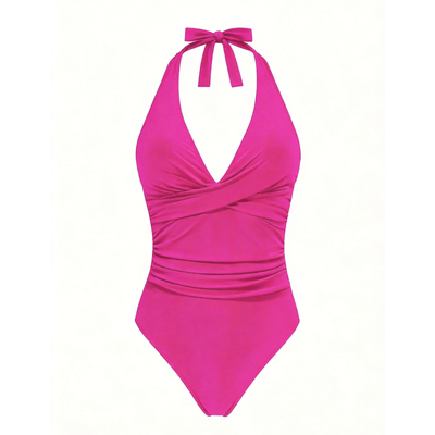 Crossfront Ruched V-Neck Tie-Back One-Piece Swimsuit