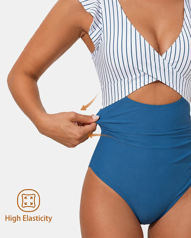 Ruffle Sleeve Cut-Out One Piece Swimsuit