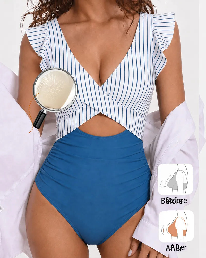 Ruffle Sleeve Cut-Out One Piece Swimsuit
