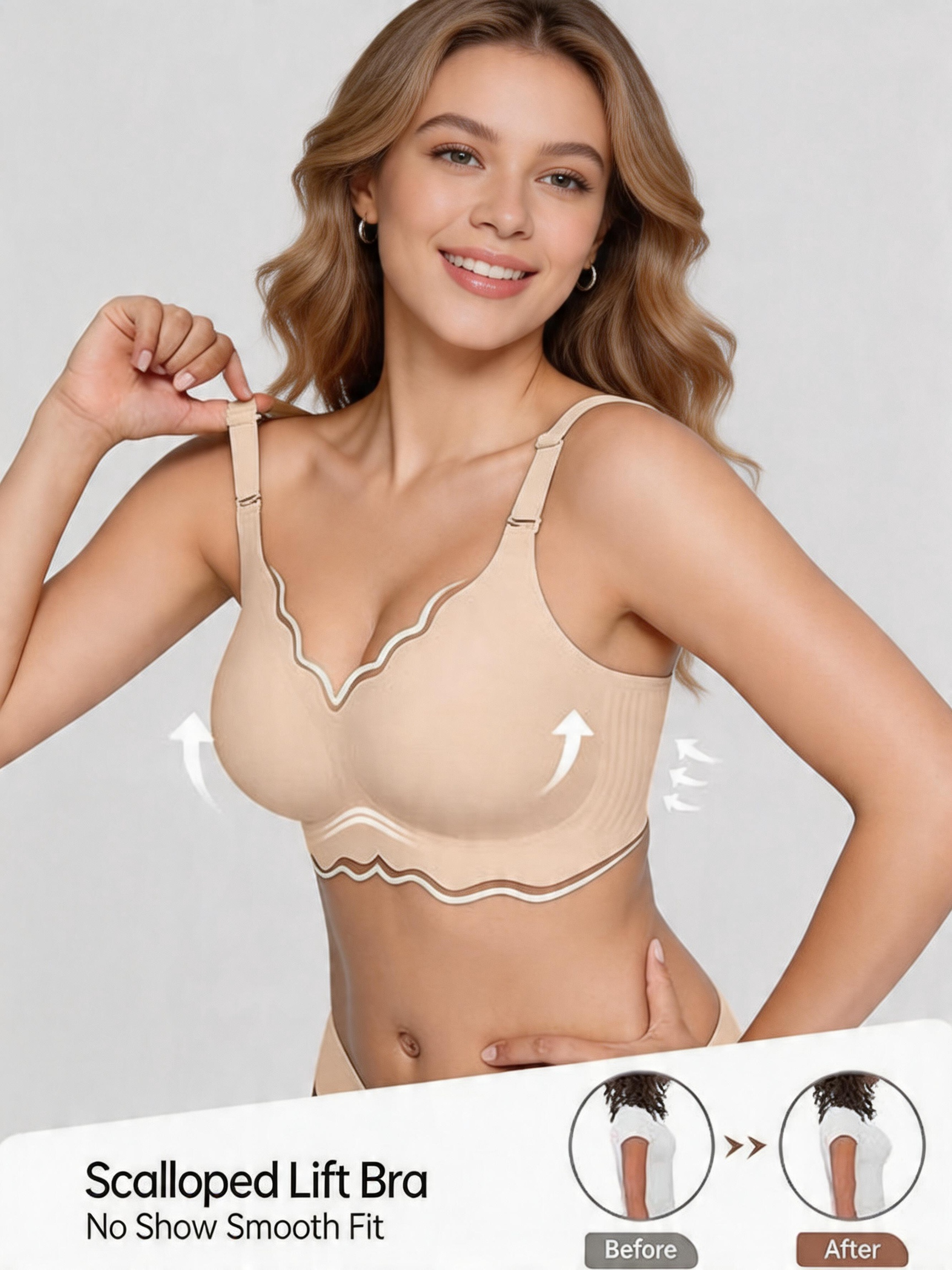 Seamless Scalloped Jelly Bra with Back Smoothing Support